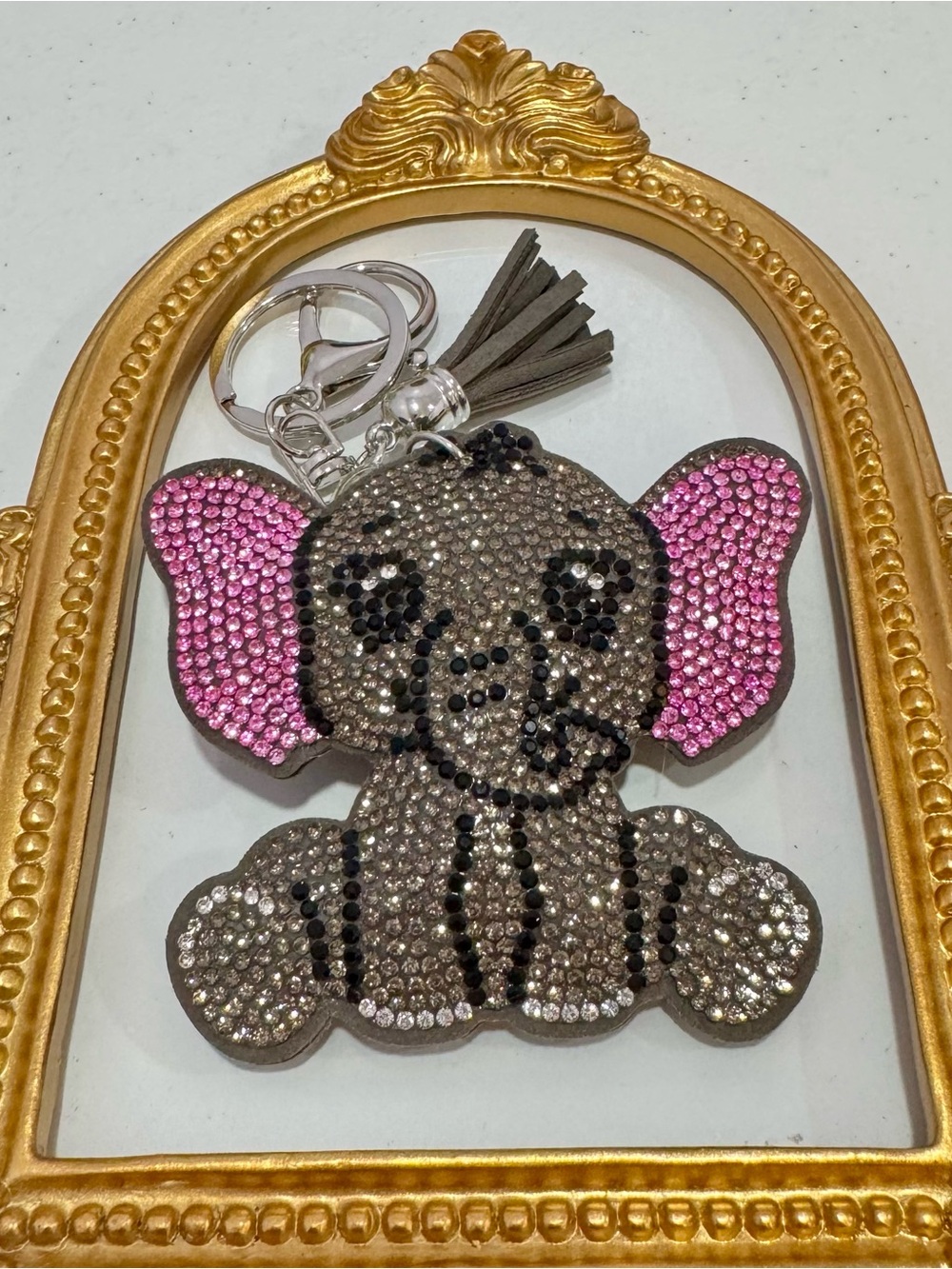New Sparkling Elephant Keychain - Pink & Gray